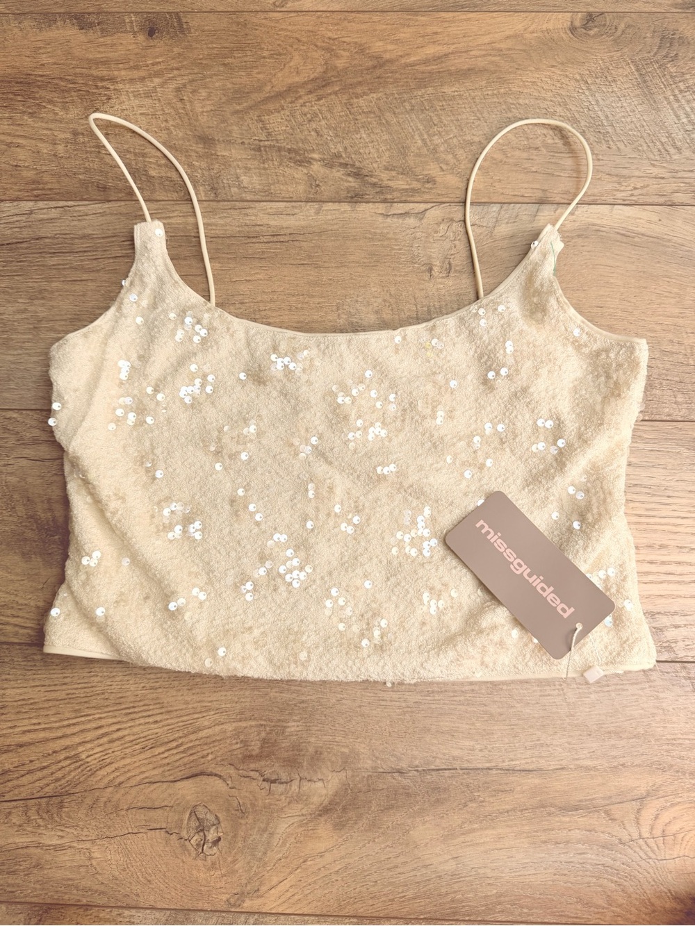 Missguided Nude Sequin Spaghetti Strap Cami Top